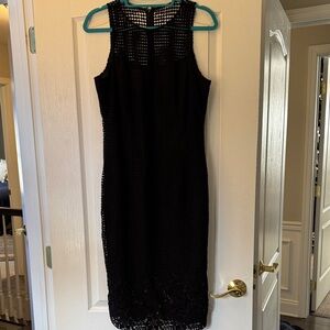 White House Black Market Textured Black Midi Dress
